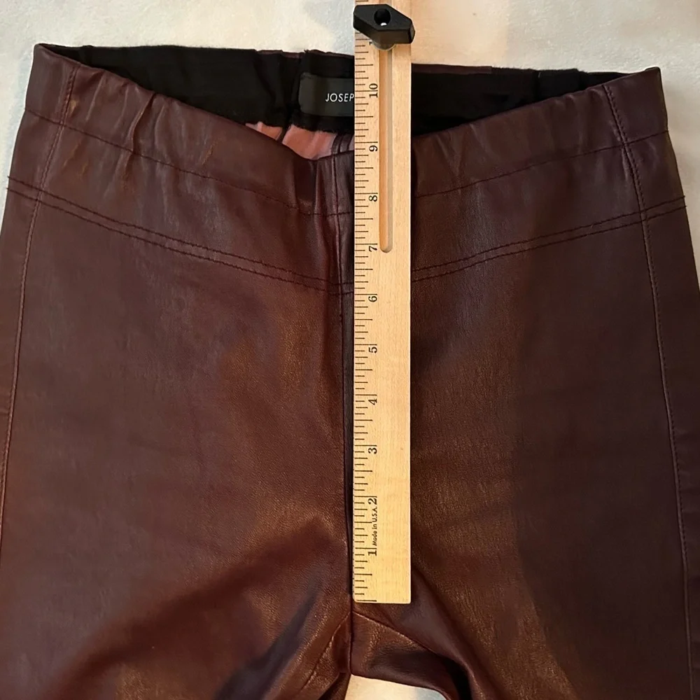 Joseph Burgundy Lambskin Leather Leggings w. Back Black Knit Panels S